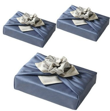 Reversible Silk-Style Double-Layer Bojagi 3-Pack – Sky Blue & Ivory (70×70 cm) | 100% Polyester Slub