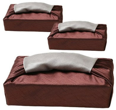 Reversible Silk-Style Double-Layer Bojagi 3-Pack – Brown & Ivory (80×80 cm) | 100% Polyester Slub