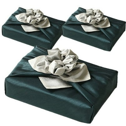 Reversible Silk-Style Double-Layer Bojagi 3-Pack – Teal & Ivory (80×80 cm) | 100% Polyester Slub