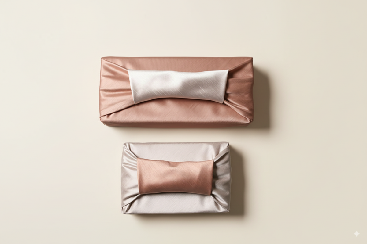 bojagi gift wrap — slub double-layer reversible — nude beige/ivory — 50 cm — solid ivory background