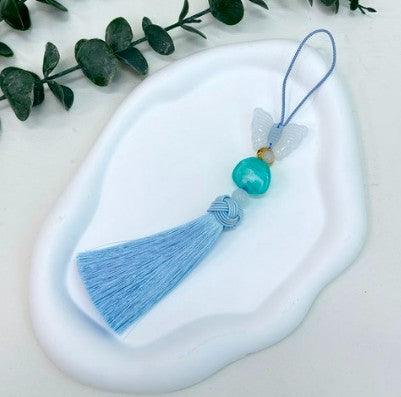 Korean Butterfly Bell Norigae – Sky Blue (Bojagi Gift Wrap Charm, Single)