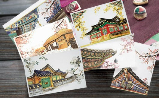 Hanok 6-Design Card Set (FT219) – Mixed Colors, 1 Set (6 Cards)