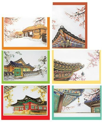 Hanok 6-Design Card Set (FT219) – Mixed Colors, 1 Set (6 Cards)