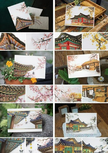 Hanok 6-Design Card Set (FT219) – Mixed Colors, 1 Set (6 Cards)