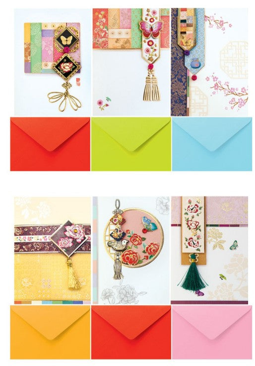 Jogakbo Patchwork Thank-You Card Set (T1043) – 6 Cards + 6 Envelopes, Mixed Colors (3D)