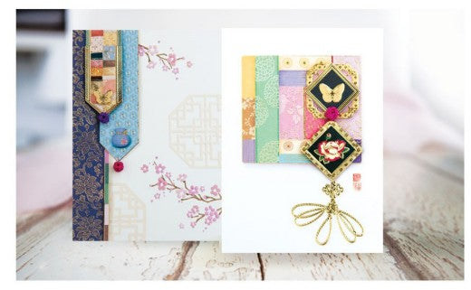 Jogakbo Patchwork Thank-You Card Set (T1043) – 6 Cards + 6 Envelopes, Mixed Colors (3D)