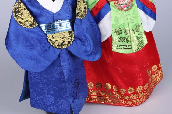 Couple Hanbok Wine Cover Set – SET 1 (Women 28×22 cm, Men 26×22 cm) | Traditional Bottle Sleeves