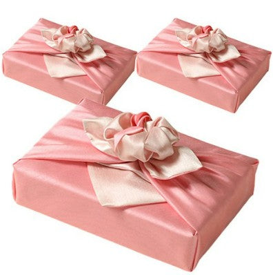 Reversible Silk-Style Double-Layer Bojagi 3-Pack – Rose Pink & Ivory (80×80 cm, Code 111) | 100% Polyester Slub