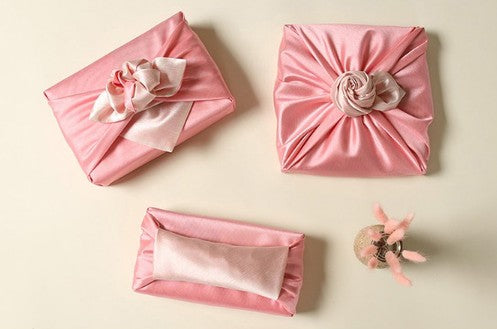 Reversible Silk-Style Double-Layer Bojagi 3-Pack – Rose Pink & Ivory (80×80 cm, Code 111) | 100% Polyester Slub