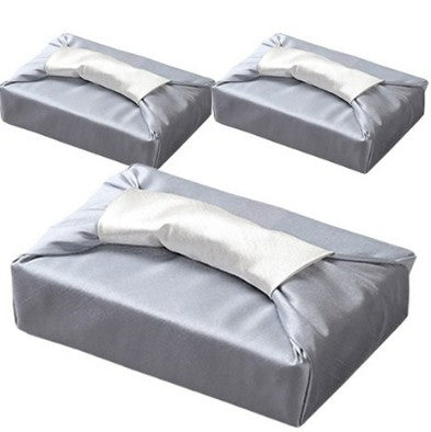 Reversible Silk-Style Double-Layer Bojagi 3-Pack – Blue Gray & Ivory (80×80 cm, Code 102) | 100% Polyester Slub