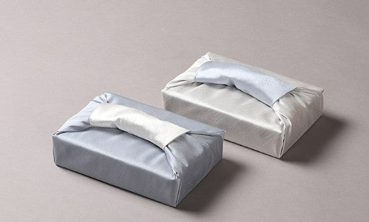 Reversible Silk-Style Double-Layer Bojagi 3-Pack – Blue Gray & Ivory (80×80 cm, Code 102) | 100% Polyester Slub