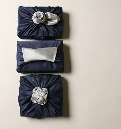 Reversible Silk-Style Double-Layer Bojagi 3-Pack – Deep Navy & Ivory (80×80 cm, Code 105) | 100% Polyester Slub