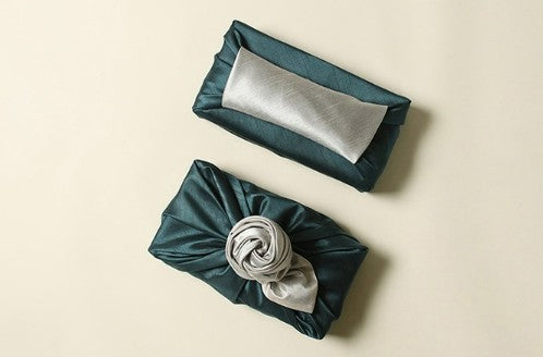 Reversible Silk-Style Double-Layer Bojagi 3-Pack – Teal & Ivory (80×80 cm) | 100% Polyester Slub