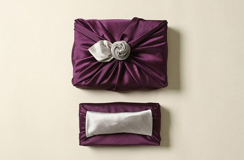 Reversible Silk-Style Double-Layer Bojagi 3-Pack – Deep Purple & Ivory (80×80 cm) | 100% Polyester Slub