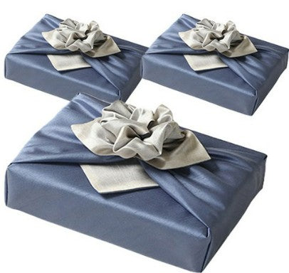 Reversible Silk-Style Double-Layer Bojagi 3-Pack – Sky Blue & Ivory (80×80 cm) | 100% Polyester Slub