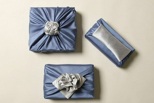 Reversible Silk-Style Double-Layer Bojagi 3-Pack – Sky Blue & Ivory (80×80 cm) | 100% Polyester Slub