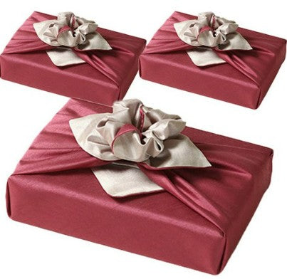 Reversible Silk-Style Double-Layer Bojagi 3-Pack – Plum Rose & Ivory (80×80 cm) | 100% Polyester Slub