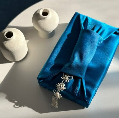 Korean Style Bojagi Gift Wrap with Norigae Charm – Deep Blue Set