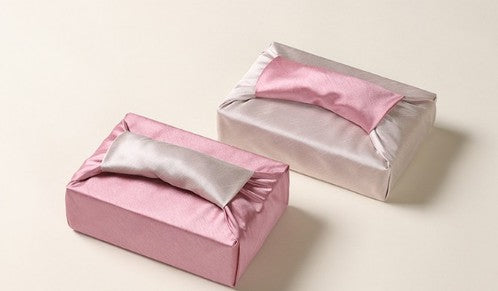 Reversible Silk-Style Double-Layer Bojagi 3-Pack – Indi Pink & Ivory (70×70 cm) | 100% Polyester Slub