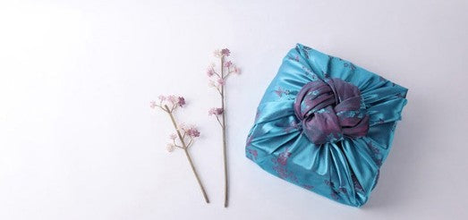 Embroidered Satin Bojagi 2-Pack – Bukcheong(Deep Navy Blue) Blue (Flowers & Butterfly, 70×70 cm)
