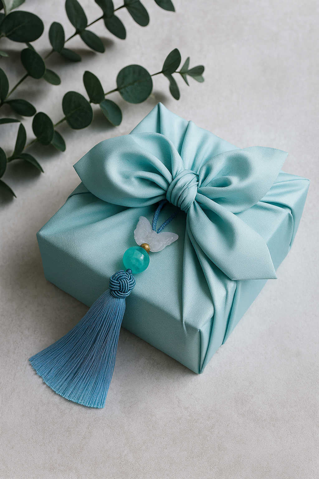 Korean Butterfly Bell Norigae – Sky Blue (Bojagi Gift Wrap Charm, Single)