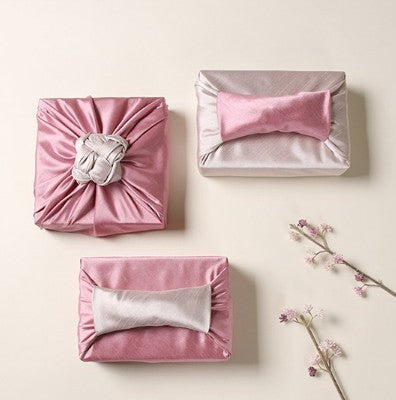 Reversible Silk-Style Double-Layer Bojagi 3-Pack – Indi Pink & Ivory (70×70 cm) | 100% Polyester Slub