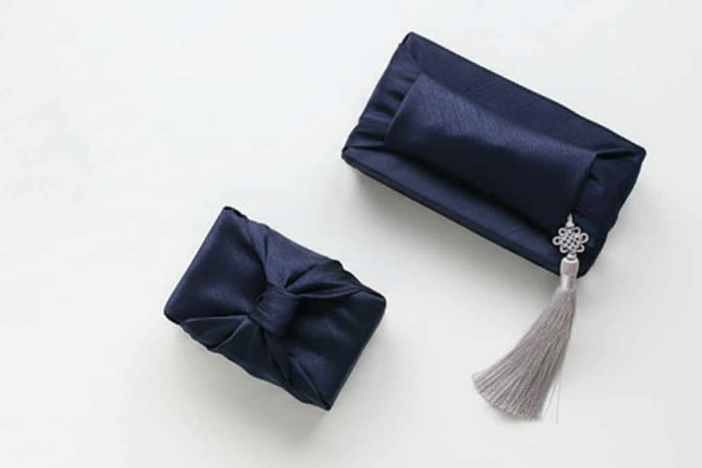 bojagi gift wrap deep navy   ivory background
