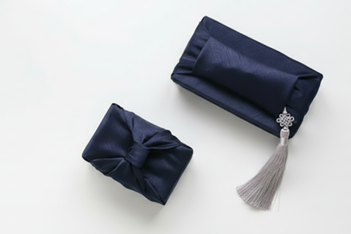 bojagi gift wrap deep navy   ivory background
