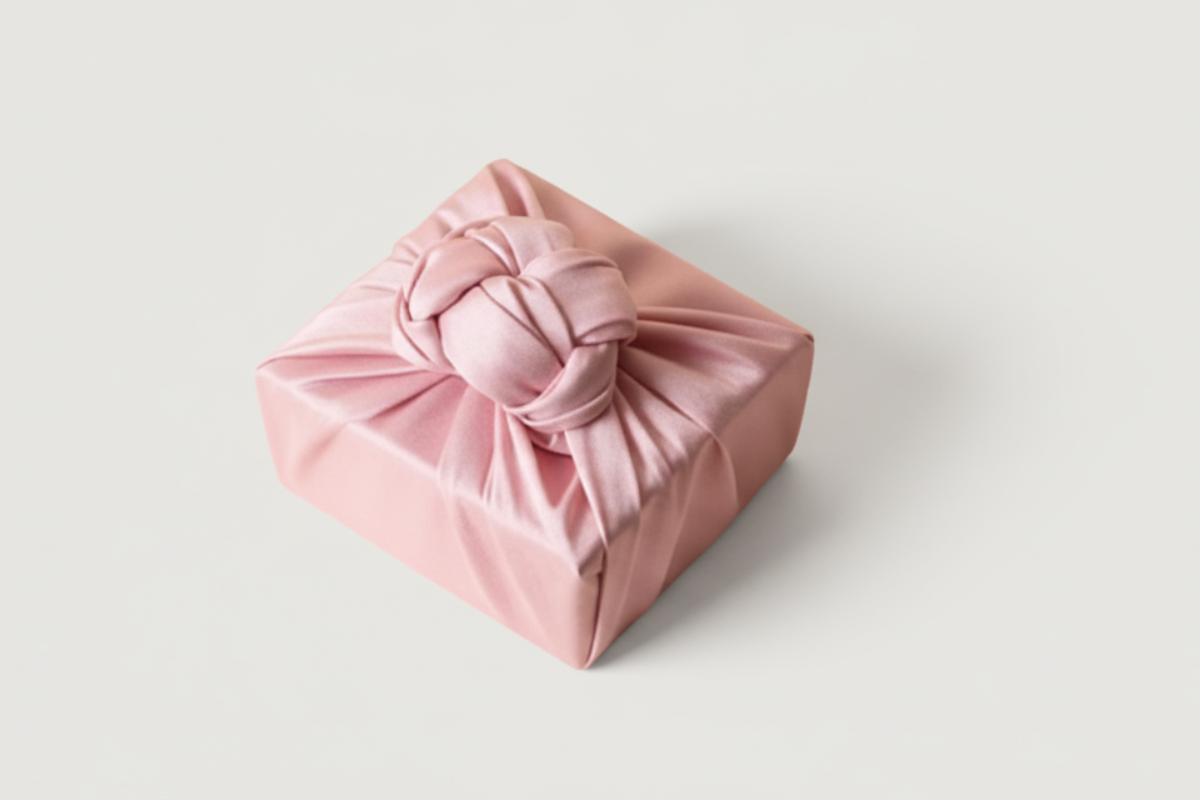 bojagi gift wrap pink,  ivory background