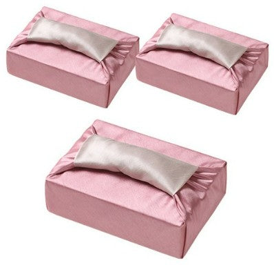 Reversible Silk-Style Double-Layer Bojagi 3-Pack – Indi Pink & Ivory (70×70 cm) | 100% Polyester Slub