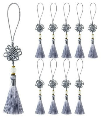 Korean Beaded Norigae Charm – Gray (10-Pack, 14 cm)