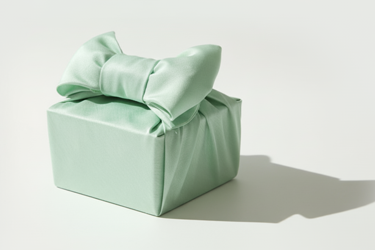 bojagi gift wrap — single-layer — Pastel Green — 50 cm — solid ivory background