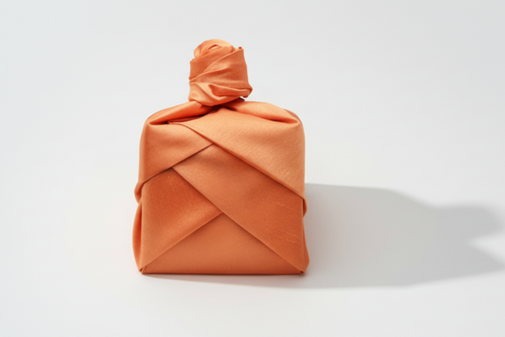 bojagi gift wrap — single-layer — Orange — 50 cm — solid ivory background