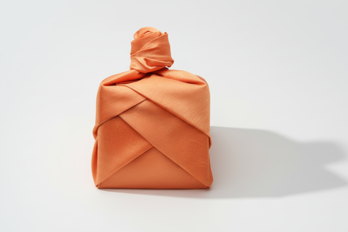bojagi gift wrap — single-layer — Orange — 50 cm — solid ivory background