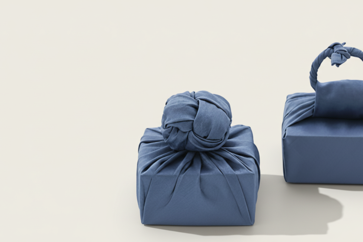 bojagi gift wrap — single-layer — Sky Blue — 50 cm — solid ivory background