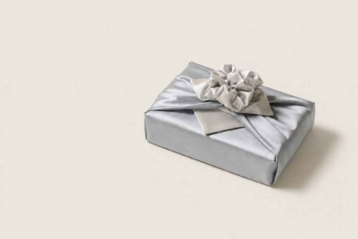 Slub Double-Layer Reversible Bojagi — Blue Gray  / Ivory (Single, 50cm ~ 150cm)
