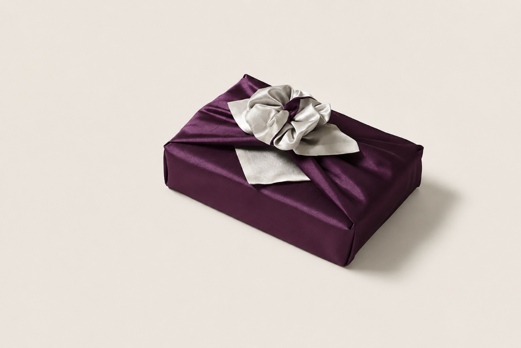 Slub Double-Layer Reversible Bojagi — Deep Purple / Ivory (Single, 50–150 cm)