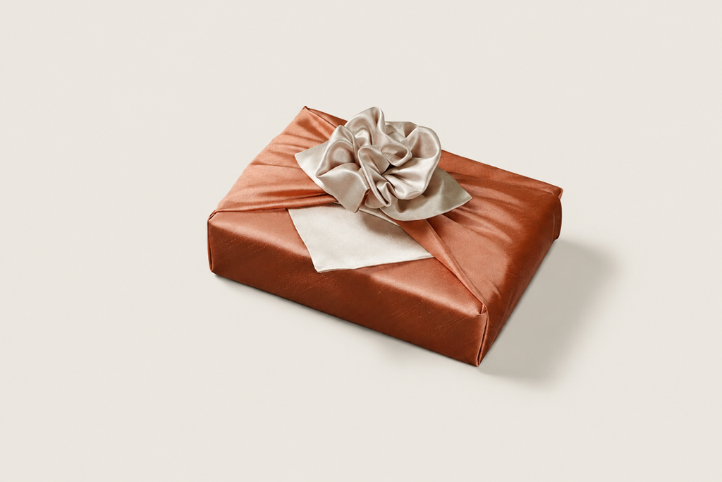 Slub Double-Layer Reversible Bojagi — Dark Orange / Ivory (Single, 50–150 cm)