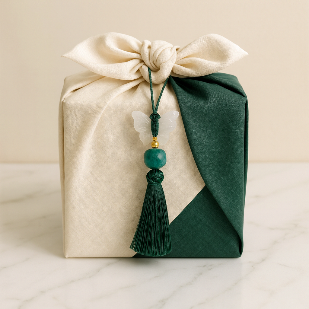Korean Butterfly Bell Norigae – Green (Bojagi Gift Wrap Charm, Single)