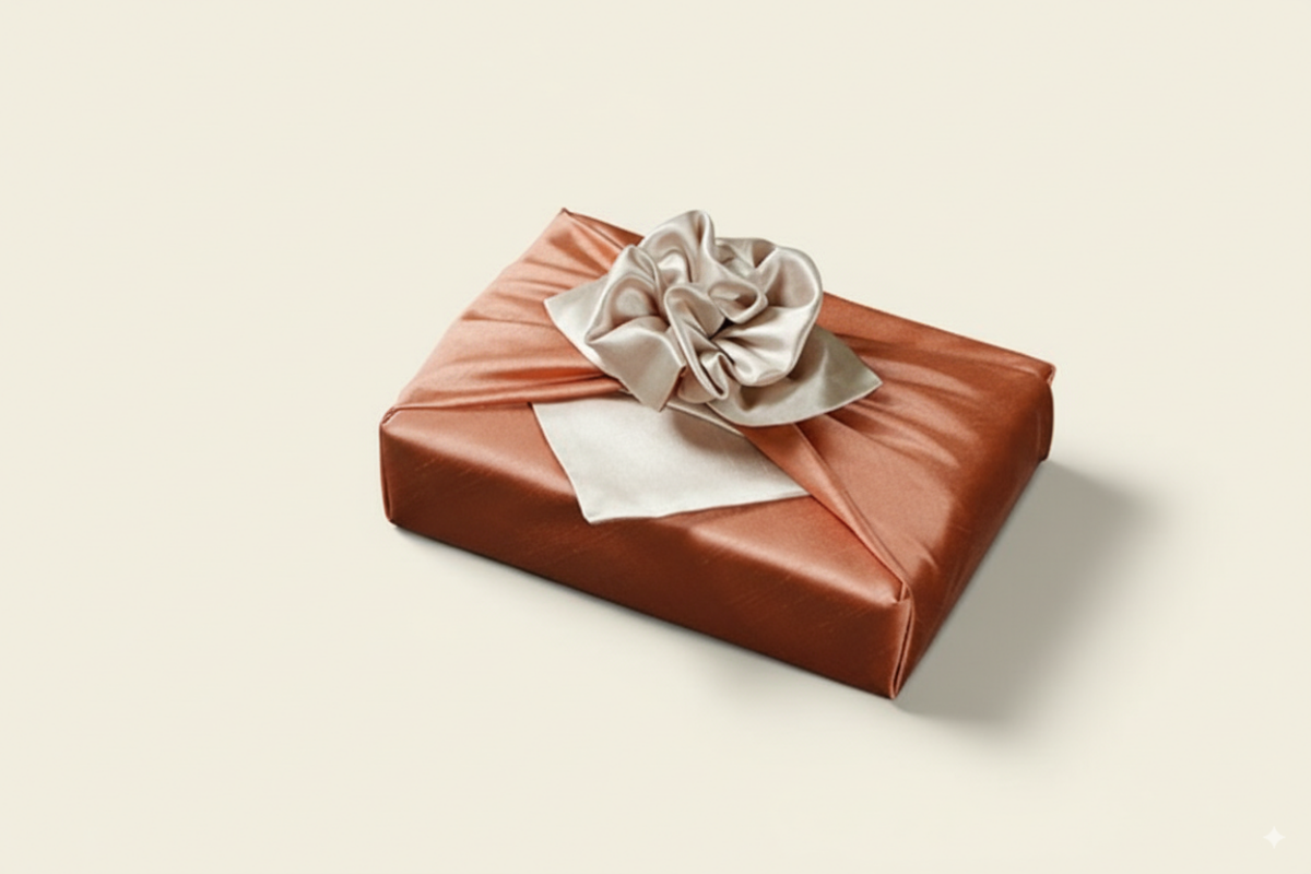 bojagi gift wrap — slub layer — DarkOrange— 50 cm — solid ivory background