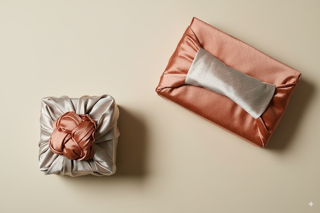 bojagi gift wrap — slub layer — DarkOrange— 50 cm — solid ivory background