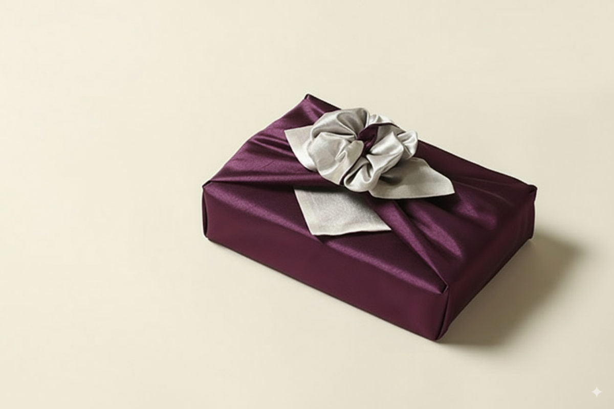 bojagi gift wrap — slub double-layer reversible — [DeepPurple] — 50 cm — solid ivory background