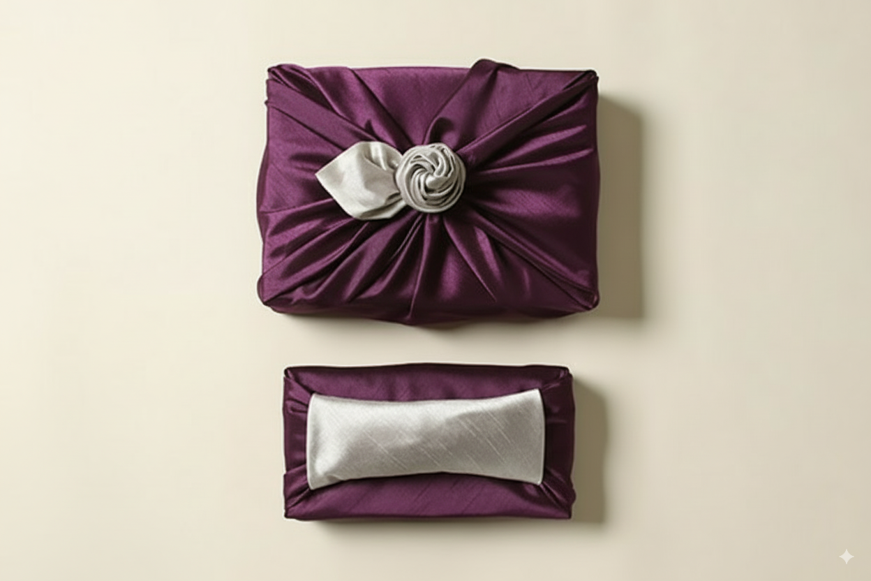 bojagi gift wrap — slub double-layer reversible — [DeepPurple] — 50 cm — solid ivory background