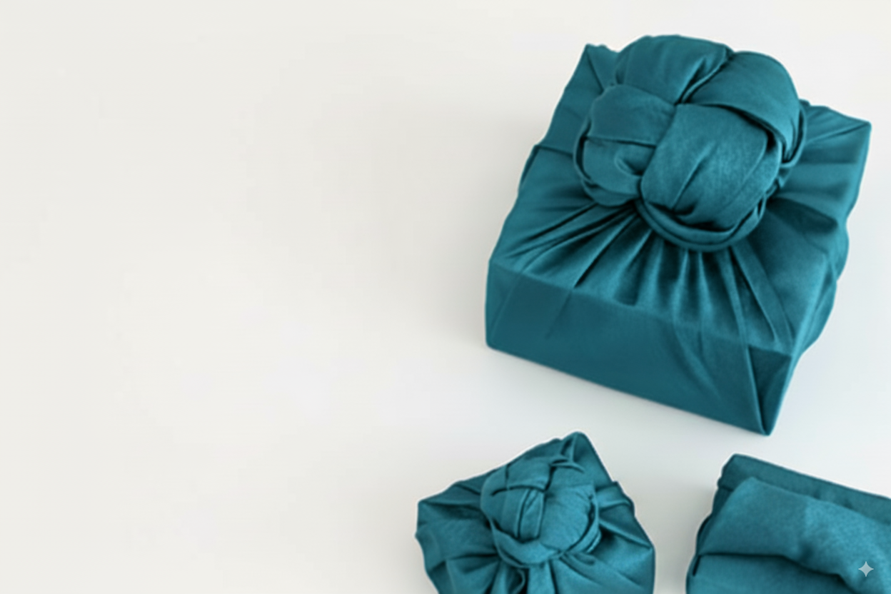 bojagi gift wrap —Water Blue  — 1200×800 banner — solid #F2F3F1 background