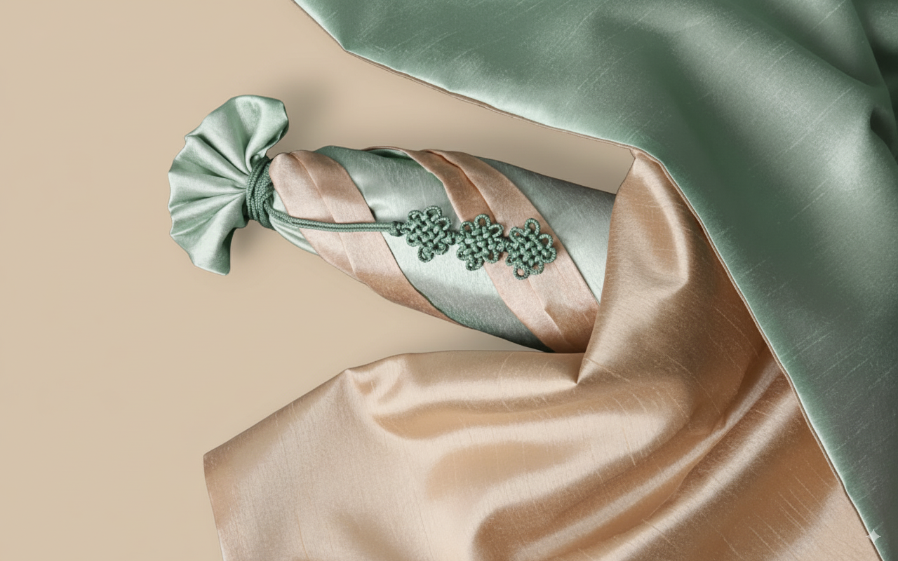 bojagi gift wrap — slub double-layer reversible — Green/ivory — 50 cm — solid ivory background