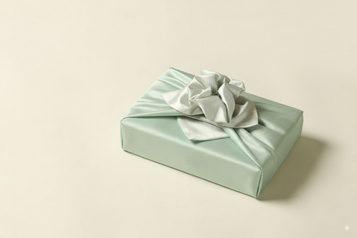 bojagi gift wrap — slub double-layer reversible — [Pastel_Green] — 50 cm — solid ivory background