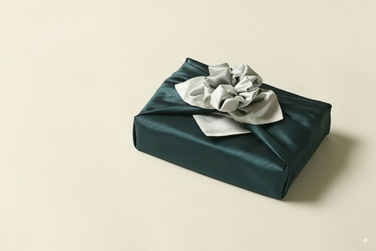 bojagi gift wrap — slub double-layer reversible — [teal] — 50 cm — solid ivory background