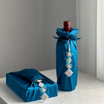Korean Style Bojagi Gift Wrap with Norigae Charm – Deep Blue Set