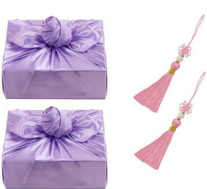 Lavender Bojagi Gift Set – 2 Wrapping Cloths (108×108 cm) + 2 Norigae + 2 Bands | Satin