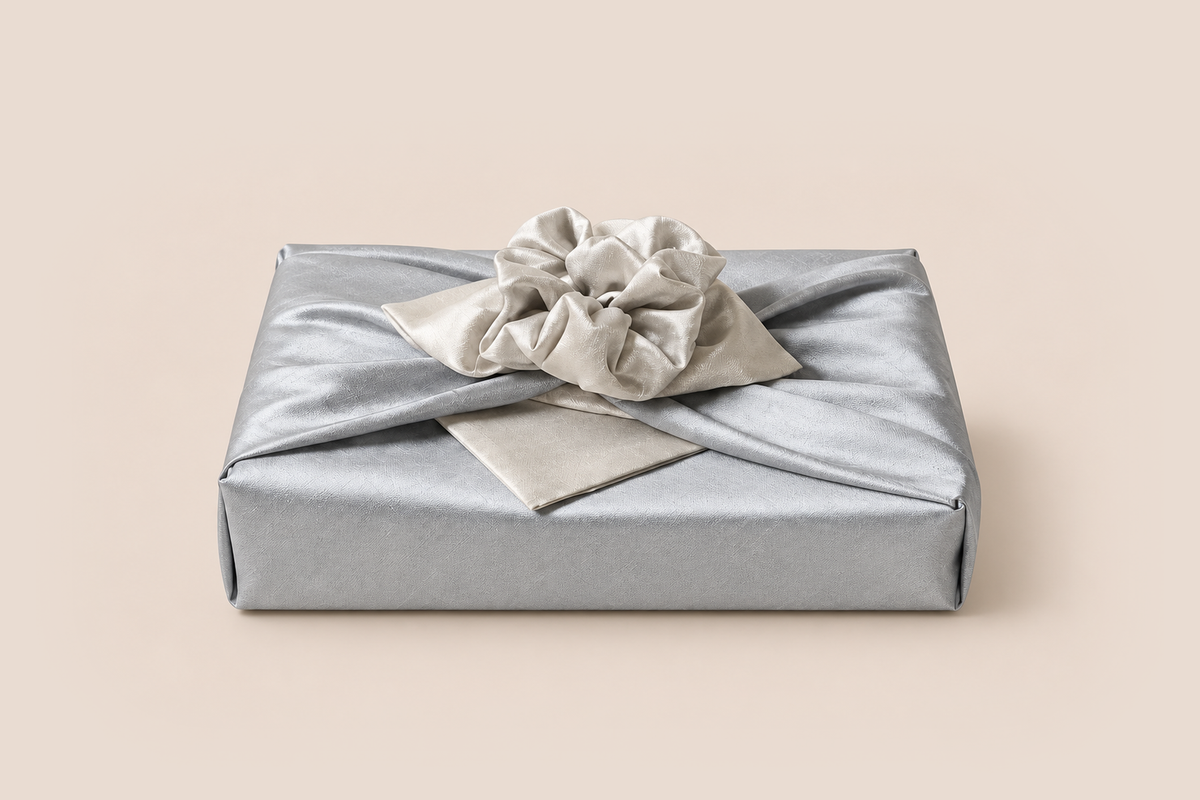 Slub Double Layer Reversible Bojagi Blue Gray Ivory Ivory Single 50Cm 150Cm — front hero view